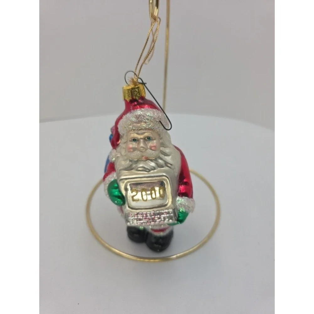 Slavic Treasures 2000 Santa Computer Glass Christmas Ornament Y2K Glitter Retro